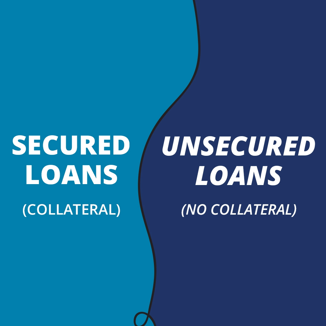 Shades of blue. Text reads: Secured Loans, Collateral and Unsecured Loans, No Collateral.